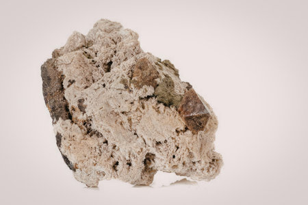 A close-up image of a rock, set against a white background.