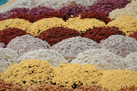 A visually appealing arrangement of flowers in different colors including yellow, red, purple, and...