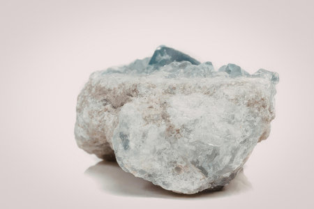 A large rock with a blue crystal protruding from it. The rock is predominantly white with some gray...