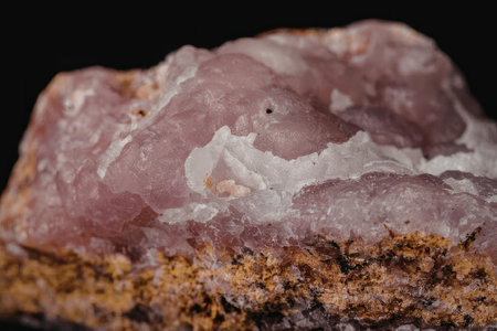 This image presents a close-up view of a pink quartz crystal, showcasing its crystalline structure...