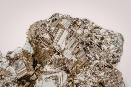 A detailed image of a bismuth crystal, showcasing its unique crystalline structure and metallic...