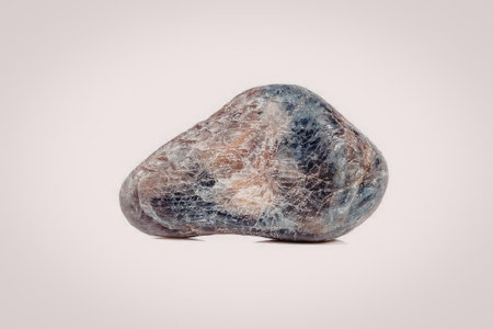The image depicts a single rock with a rough and uneven surface, showcasing its natural texture.の写真素材