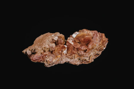 A large piece of red and brown rock on a black background