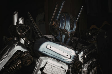 A robot character is prominently displayed in a dark setting, showcasing its metallic body and...