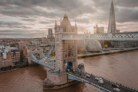 An image of Tower Bridge in London, showcasing its iconic towers and bridge structure over the River...