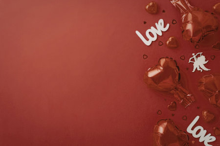 A visually appealing image featuring red hearts, love symbols, and the word 'Love' on a gradient red...