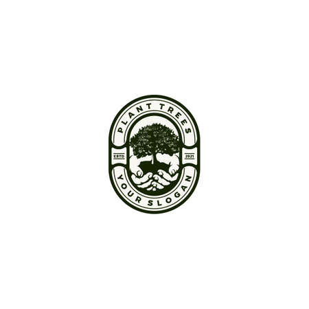 plant tree vintage emblem logoのイラスト素材