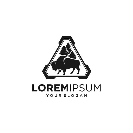 black bison silhouette logoのイラスト素材