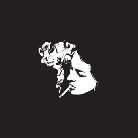 smoking woman silhouette logoのイラスト素材