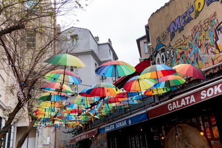 Colorful Umbrellas Decoration of an Istanbul Street