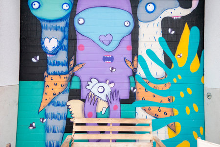 Colorful wall street art with creaturesの写真素材