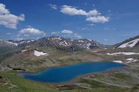 Lake Forcola - Alpine Lake near Forcola Pass - Livigno, Italy.の写真素材