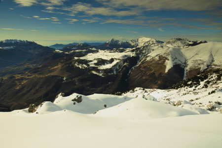 Mountains in the Bergamo Alps, Italy. Snowy landscape.の写真素材