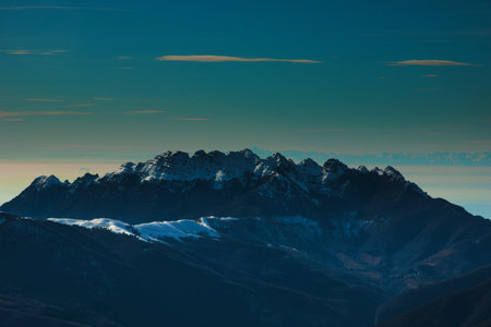 Mountain landscape with the ridge of Mount Resegone. Lombardy, Italy