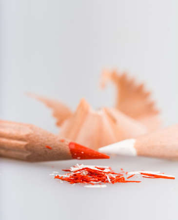 Shavings of red and white pencilsの写真素材