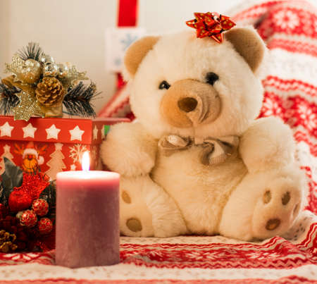 teddy bears waiting for Christmasの写真素材
