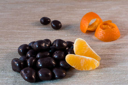 chocolate pralines with orangeの写真素材