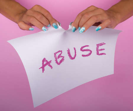 hands with painted nails and no abuse messsageの写真素材
