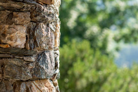 detail of a stone wall of a mountain refugeの写真素材