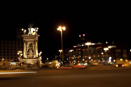 Fountain on plaza Espanya in Barcelona at nightのeditorial素材