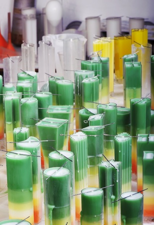 Decorative candlemaking using colorful wax at a professional chandlerのeditorial素材