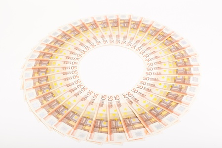 Euro banknotes arranged in a ringの写真素材