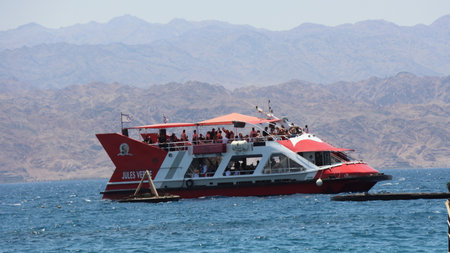 Tourist boat in the Red Sea in Eylat, Israel.