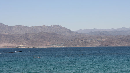 Landscape of the Dead Sea in Israel with a view on the mountains