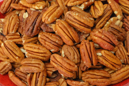 Pecan nuts in the market, closeup of photo.