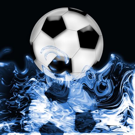 footballl blue water reflectionの写真素材