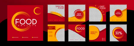 Set of Editable food square banner template. feeds social media modern style.のイラスト素材