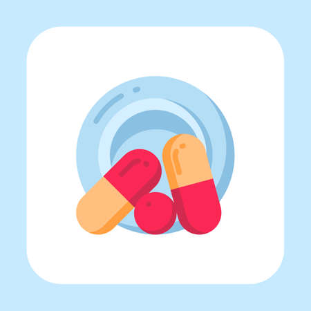 Bottle and capsule icon vector with flat color style isolated on white background. Vector illustration drug sign symbol icon concept for medical, apothecary industry, web, appsのイラスト素材
