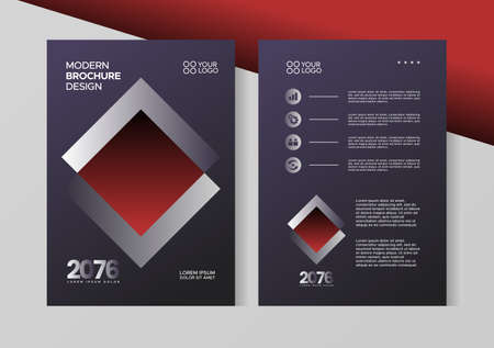 Flyer brochure design, business cover size A4 template, geometric square red and black colorのイラスト素材