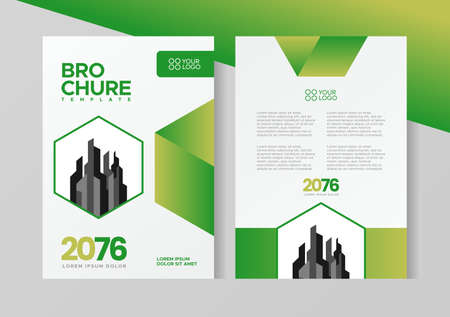 Flyer brochure design, business cover size A4 template, geometric hexagon green colorのイラスト素材