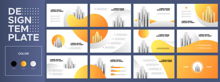 Business presentation templates set. Use for business annual report, keynote, brochure design, website slider, landing page, company profile, banner with gradient yellow and orange color.のイラスト素材
