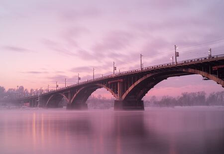 The bridge over the Angara River located in the city of Irkutskの写真素材