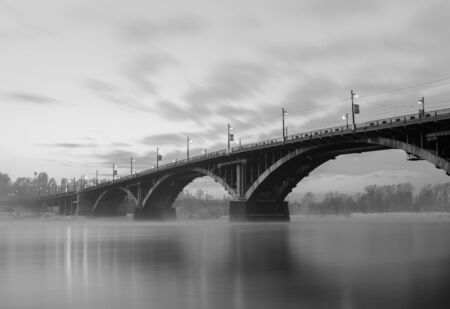 The bridge over the Angara River located in the city of Irkutskの写真素材