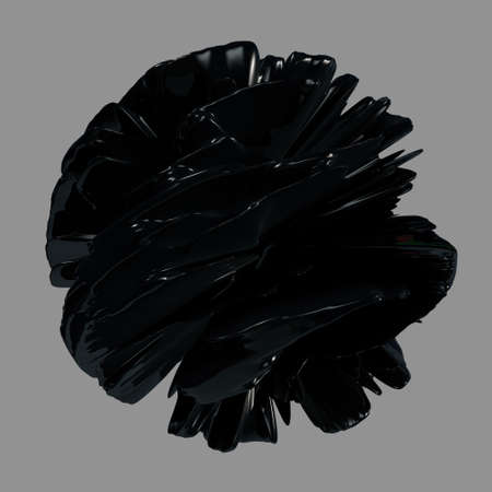 Abstract 3d render - deformed glossy black shape isolated on gray backgroundの写真素材