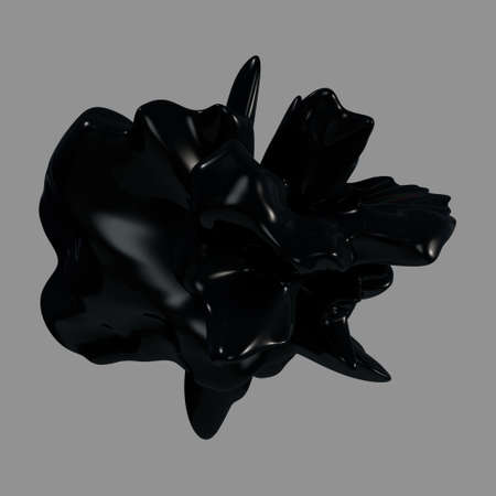 Abstract 3d render - deformed glossy black shape isolated on gray backgroundの写真素材