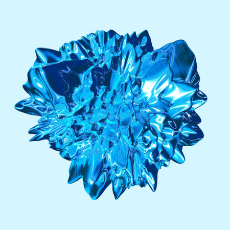 Abstract 3D render - deformed metallic blue object, isolated on light backgroundの写真素材