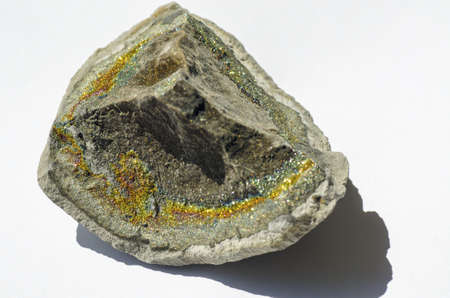 An example of rainbow pyrite, a stone found in Russia along the banks of the Volga River.の写真素材