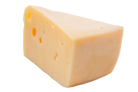 piece of cheese. Isolated over white .の写真素材
