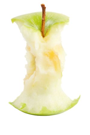 Green apple bit. Isolated over white .の写真素材