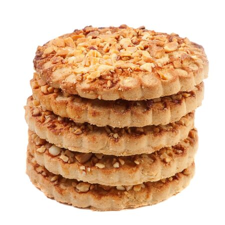 Cookies with a nut crumb. Isolated over whiteの写真素材