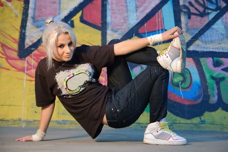 Young woman breakdancingの写真素材
