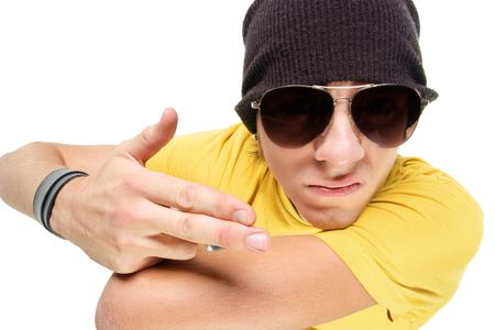 young guy in sunglasses . Isolated over white.