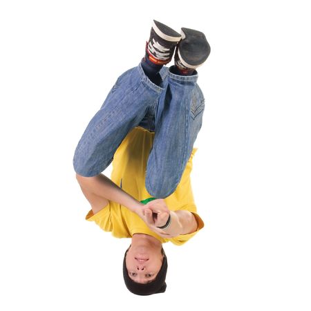 young breakdancer posing. Isolated over white background.