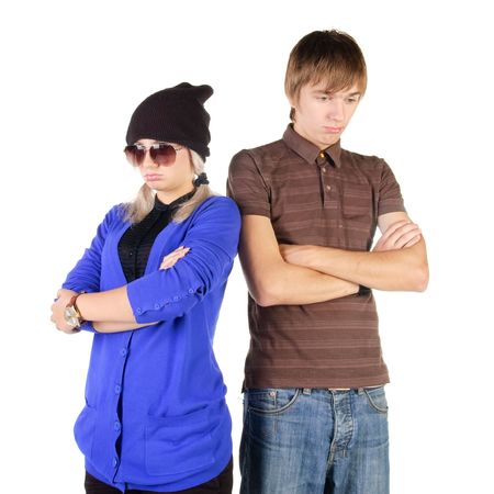 sad young couple . Isolated over white.の写真素材