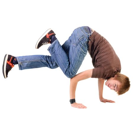 young breakdancer posing. Isolated over white background.の写真素材