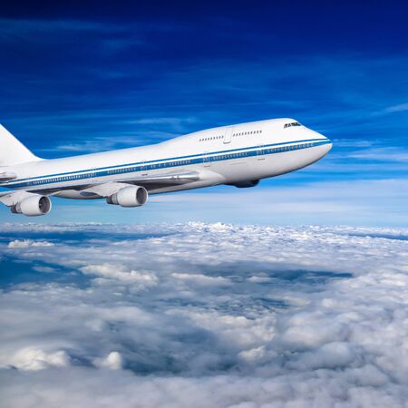 passenger airplane in the clouds  travel by air transport  flying to the top of the airliner  nobodyの写真素材